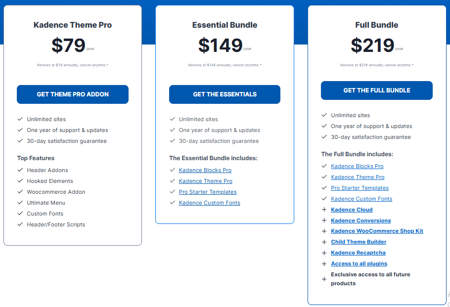Kadence theme examples
