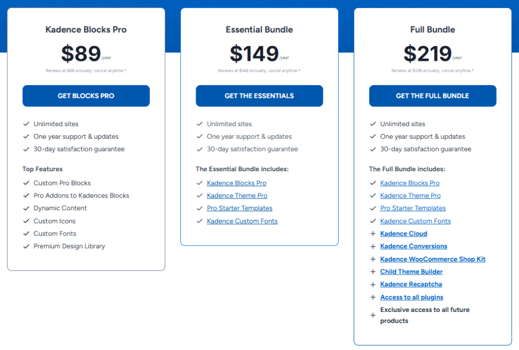 Kadence blocks vs spectra