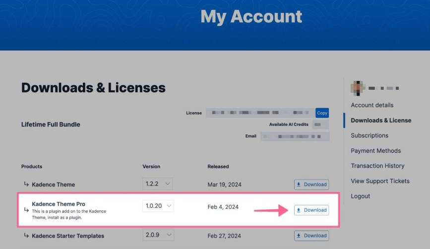 kadence pro theme download